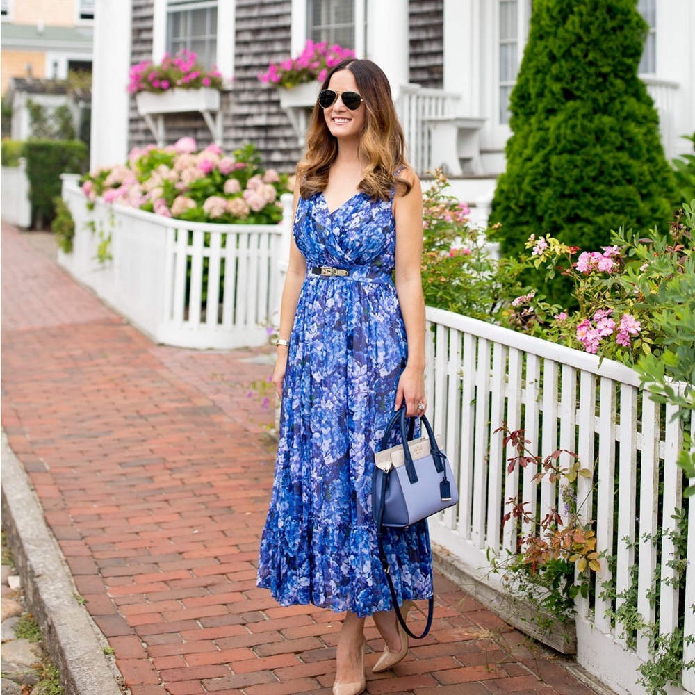 Kate Spade Madison Ave Hydrangea Silk Maxi Dress